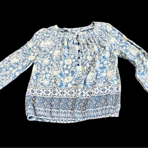 Lucky Brand Blue and Yellow Floral Blouse - Picture 1 of 5
